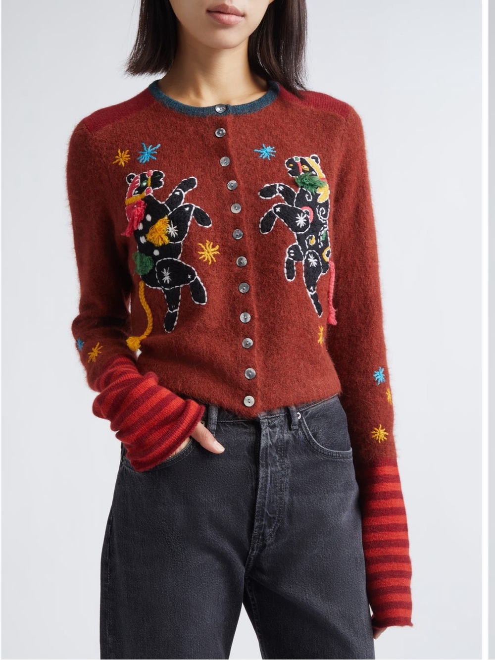 YanYan- Lunar Year Rust Red Alpaca Embroidered Cardigan